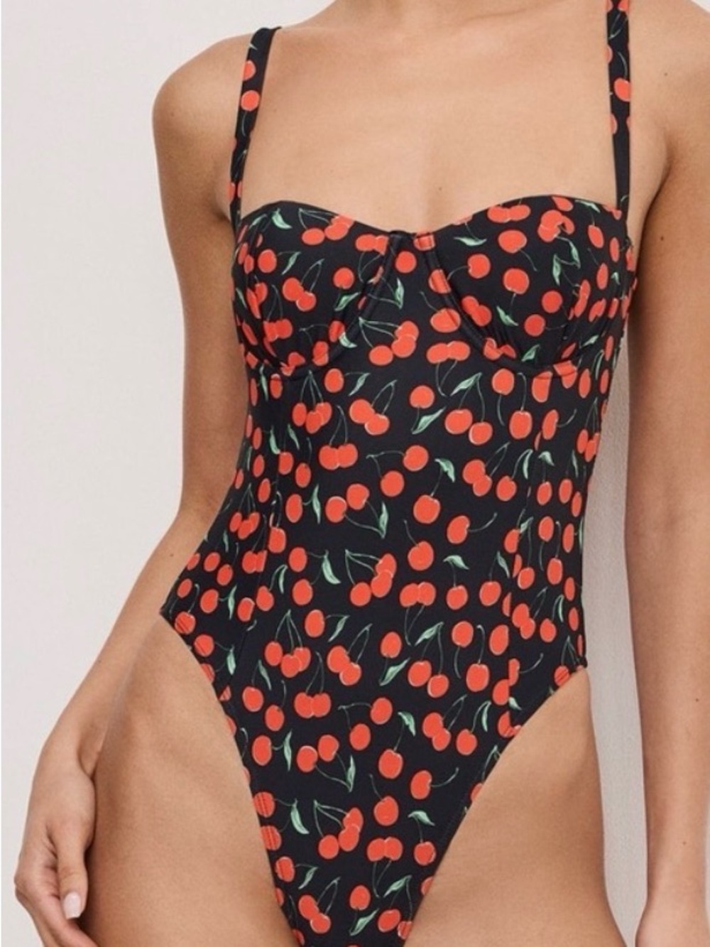 Good America Cherry Print One-Piece Swimsuit - Black with Red Cherries - Picture 5 of 10